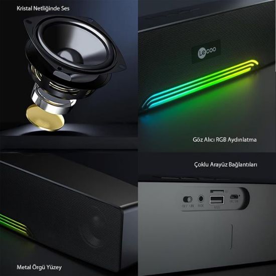 Lecoo DS109 Bluetooth/AUX/TF KART/USB 10W Soundbar Taşınabilir Stereo Masaüstü TV Hoparlör resmi