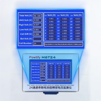 Powtify M6T24 Kasasız 24S Kanallı Yüksek Hassasiyetli Lityum Batarya Gerçek Zamanlı Voltaj Analizörü resmi