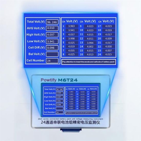 Powtify M6T24 Kasasız 24S Kanallı Yüksek Hassasiyetli Lityum Batarya Gerçek Zamanlı Voltaj Analizörü resmi