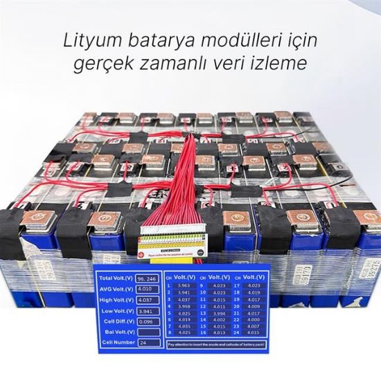 Powtify M6T24 Kasasız 24S Kanallı Yüksek Hassasiyetli Lityum Batarya Gerçek Zamanlı Voltaj Analizörü resmi