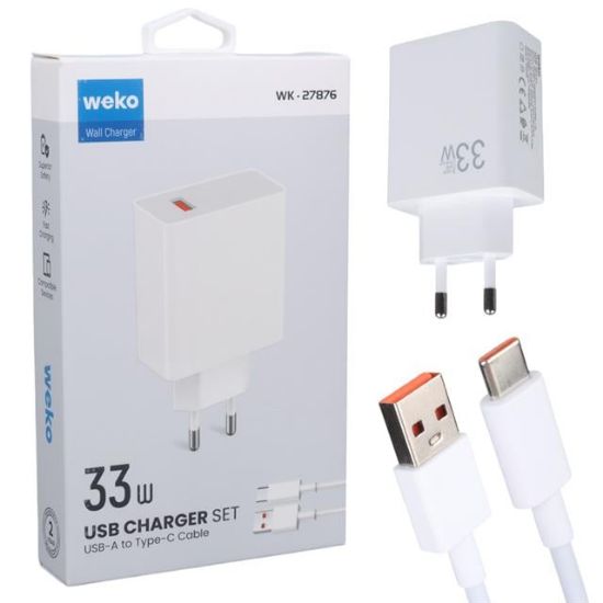 Weko WK-27876 M11 Beyaz 33 Watt Turbo Usb Şarj Başlık Adaptörü + Type-C Kablo resmi