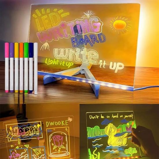 Sunup SN-27126 Dekoratif LED Aydınlatmalı Şeffaf Işıltılı Yazı - Çizim Panosu Tableti - 7 Renk Kalemli Set resmi