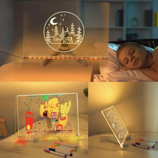 Sunup SN-27126 Dekoratif LED Aydınlatmalı Şeffaf Işıltılı Yazı - Çizim Panosu Tableti - 7 Renk Kalemli Set resmi