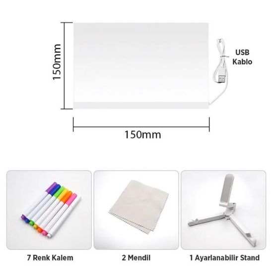 Sunup SN-27126 Dekoratif LED Aydınlatmalı Şeffaf Işıltılı Yazı - Çizim Panosu Tableti - 7 Renk Kalemli Set resmi