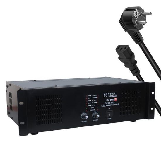 Magicvoice MV-2400 2x400 Watt 4-8 Ohm -100 V 19 Rack Hat Trafolu Power Anfi resmi