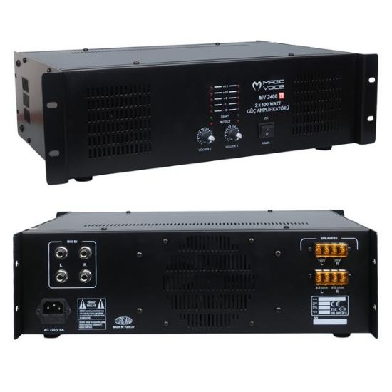 Magicvoice MV-2400 2x400 Watt 4-8 Ohm -100 V 19 Rack Hat Trafolu Power Anfi resmi