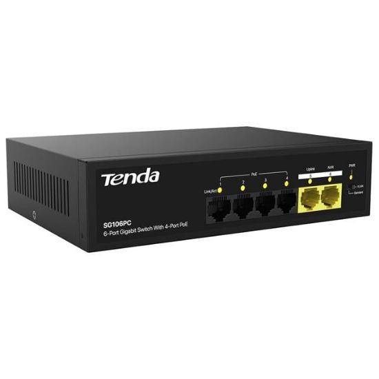 Tenda S106PC 6-Portlu 10/100 Mbps Lite PoE Uplink Switch (4 Port PoE Destekli 55W Toplam Güç) resmi