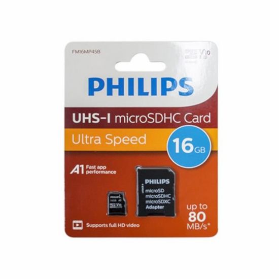 Philips FM16MP45B/00 16GB Class10 UHS-I U1 TF Adaptörlü Micro SDHC Hafıza Kartı resmi