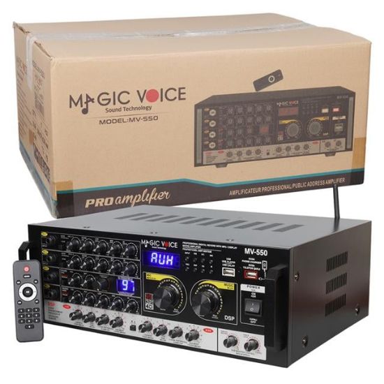 MAGICVOICE MV-550 2X100 WATT USB/SD/UK BALANS BT 4 MİK. GİRİŞLİ 4 HOP. ÇIKIŞLI STREO TRAFOSUZ MIXER KÜP ANFİ resmi