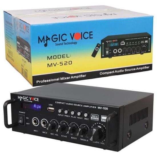 MAGICVOICE MV-520 30W USB/SD/UK BLUETOOTH EKO-2 MİK.TDA 7377 Lİ *2 GİRİŞ UKLI 220/12V TRAFOSUZ ANFİ resmi