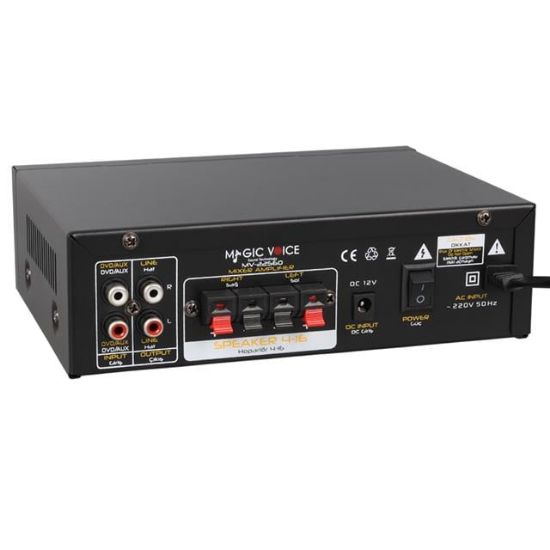 MAGICVOICE MV-22560 2X20W 4-8 OHM USB/SD GİRİŞLİ BLUETOOTHLU 2 MİKROFON GİRİŞLİ TRAFOSUZ STEREO MİNİ ANFİ resmi