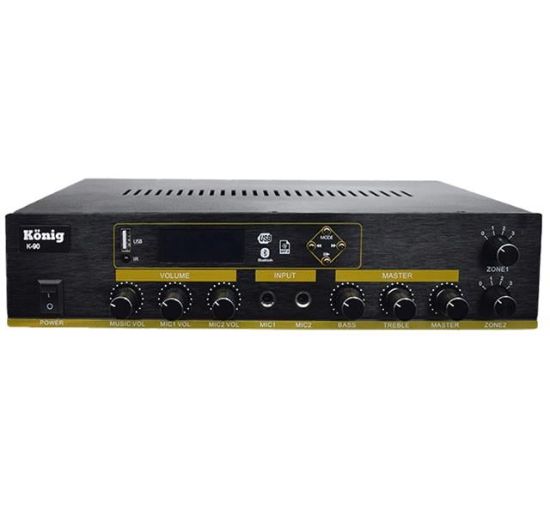 KÖNİG K-90 - 100 WATT USB/BLUETOOTH/2 BÖLGELİ 2 MİK GİRİŞ TRAFOLU ANFİ resmi