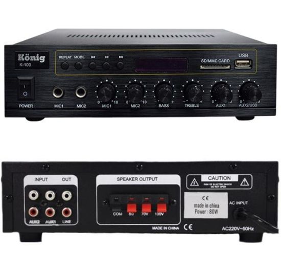 KÖNİG K-100 - 80 WATT USB/BLUETOOTH/2 MİK GİRİŞ TRAFOLU ANFİ resmi