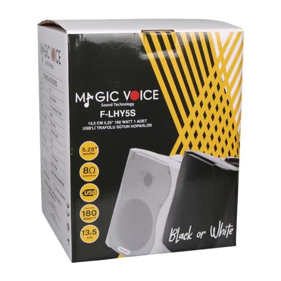 MagicVoice F-LHY5S 5.25" (13.5 CM) Hat Trafolu Duvar Tipi Sütun Hoparlör (20W RMS / 180W Peak - MP3 USB Uyumlu) - Beyaz resmi