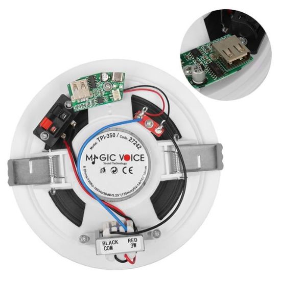 MagicVoice TPI-350 5.25" (13.5 CM) Hat Trafolu Alçıpan/Asma Tavan Tipi Hoparlör (6W RMS - MP3 USB Uyumlu) - Beyaz resmi