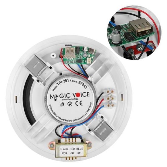 MagicVoice TPI-351 6" (16 CM) Hat Trafolu Alçıpan/Asma Tavan Tipi Hoparlör (6W RMS - MP3 USB Uyumlu) - Beyaz resmi