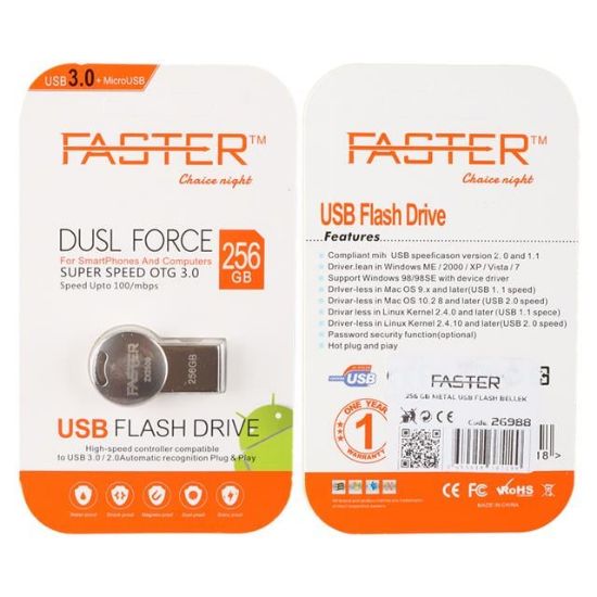 Faster 256 GB Dusl Serisi USB 3.0 Yüksek Hızlı Metal Flash Bellek resmi