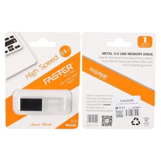 Faster 64 GB Mimi Serisi USB 3.0 Yüksek Hızlı Mavi Işıklı Metal Flash Bellek resmi