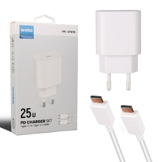 Weko WK-27878 Note10 Beyaz 25 Watt Şarj Başlık Adaptörü + Type-C To Type-C Kablo resmi