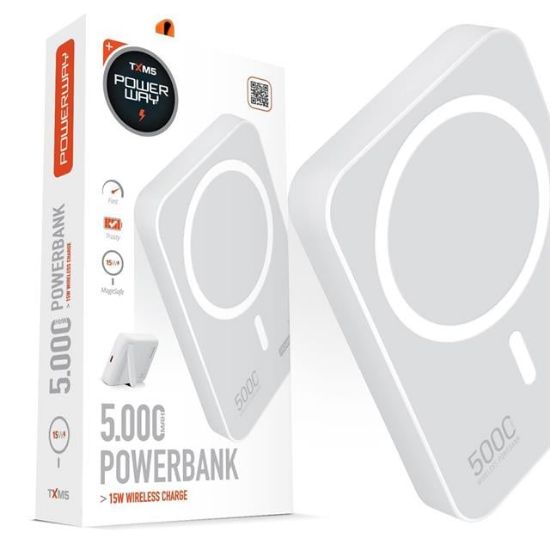 Powerway 5.000mAh PD15W Magsafe Kablosuz Wireless Taşınabilir Şarj Cihazı Beyaz Powerbank TXM5 resmi
