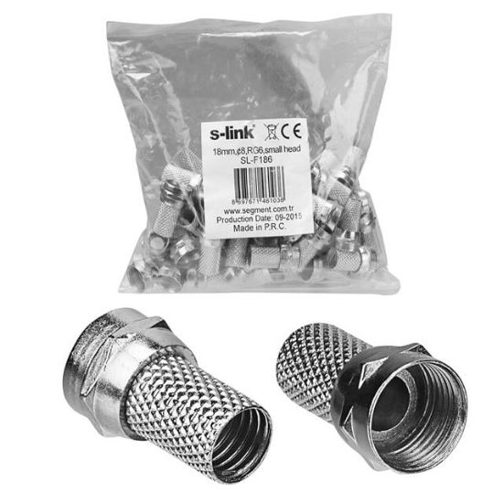 S-Link SL-F186 Geniş 18 mm * 8 RG6/U4 Erkek F Konnektör (50'li Paket) resmi