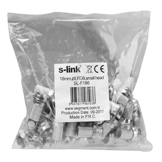 S-Link SL-F186 Geniş 18 mm * 8 RG6/U4 Erkek F Konnektör (50'li Paket) resmi