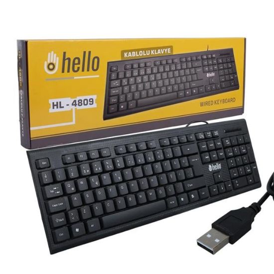 HELLO HL-4809 STANDART KABLOLU SİYAH USB Q KLAVYE resmi
