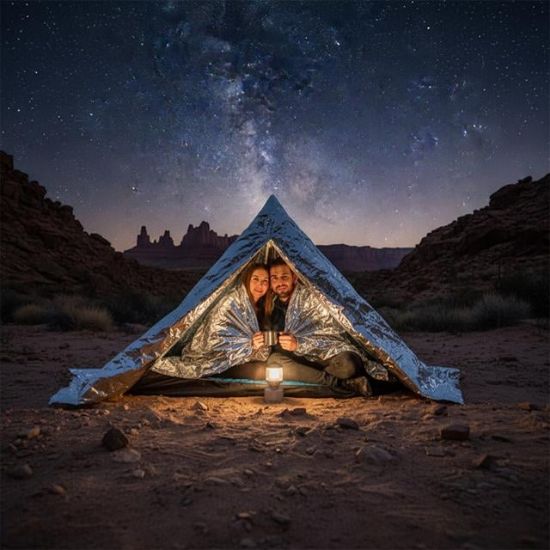 Sunup SN-29181 Soğuk Sıcak Tutan Çift Taraflı Gümüş Acil Durum Battaniyesi (130x210cm) resmi