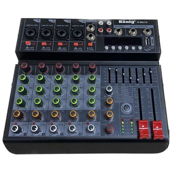 KÖNİG K-502 FX USB/BLUETOOTH 7 BANT EQ 6 KANAL DECK MIXER resmi