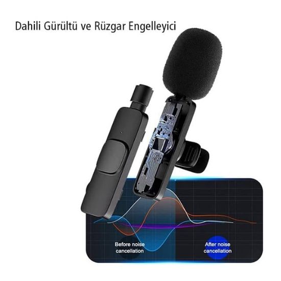 MagicVoice K8 Kablosuz Type-C Vlogger Yaka Mikrofonu (Android, GoPro, Osmo Action, iPhone, iPad) resmi