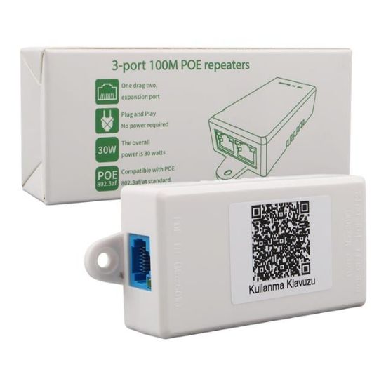 Uranium POE-RP12P Plastik Kasa 1 Port Poe Giriş Besleme + 2 Port Poe Çıkış 10/100 Poe Repeater resmi