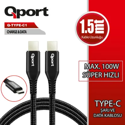 QPORT Q-TYPE-C1 1.5M TYPE-C 100W SUPER HIZLI PD SARJ VE DATA KABLOSU resmi