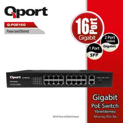 QPORT Q-POE16G 16 PORT GIGABIT + 2 PORT GIGABIT UPLINK POE SWITCH resmi