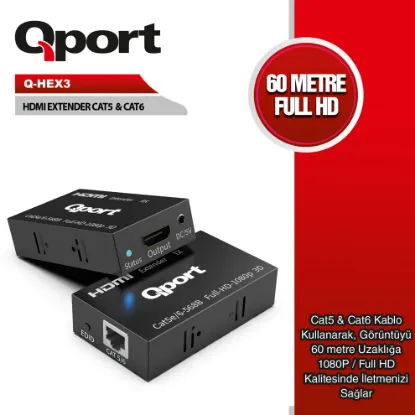 QPORT Q-HEX3 HDMI EXTENDER CAT6 60M 2 LI PAKET resmi