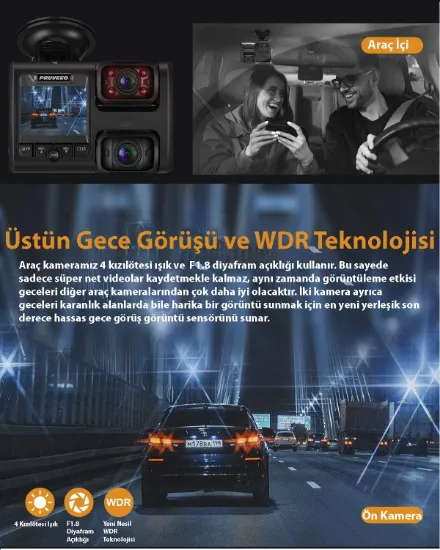 PRUVEEO D30 WI-FI 4K ARAC KAMERASI resmi
