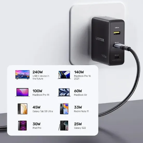 UNITEK TYPE-C HIZLI ŞARJ 2MT 240W (C14110GY-2M) resmi