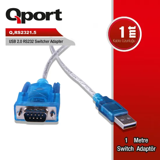 QPORT (Q-RS2321.5) USB2.0 TO RS232 CEVIRICI KABLO 1M resmi