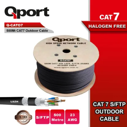 QPORT Q-CATO7 500M CAT7 LSOH S/FTP FULL BAKIR 23AWG SİYAH HALOGEN FREE KABLO resmi