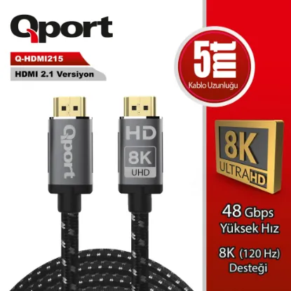 QPORT Q-HDMI215 HDMI 2.1V 8K ALTIN UÇLU KABLO 5 MT KABLO resmi