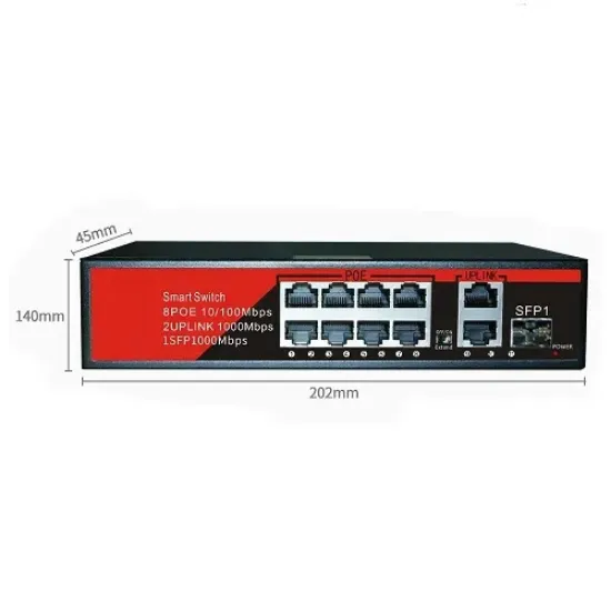EZCOOL EZ-08PSF-SFP 8 PORT 8FE+2GE+1SFP GİGABİT POE SWİTCH 120W resmi