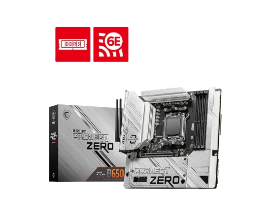 MSI B650M PROJECT ZERO AM5 DDR5 7600MHZ(OC) HDMI DP M.2 USB3.2 2.5G LAN WI-FI 6E mATX resmi