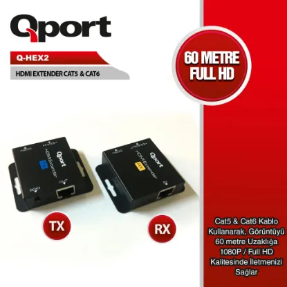 QPORT Q-HEX2 HDMI EXTENDER CAT6 60M 2 Lİ PAKET resmi