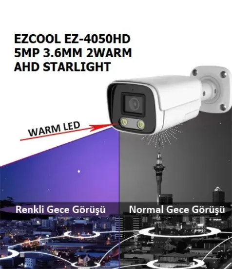 EZCOOL EZ-4050HD 5MP 3.6MM FULLCOLOR AHD BULLET KAMERA resmi