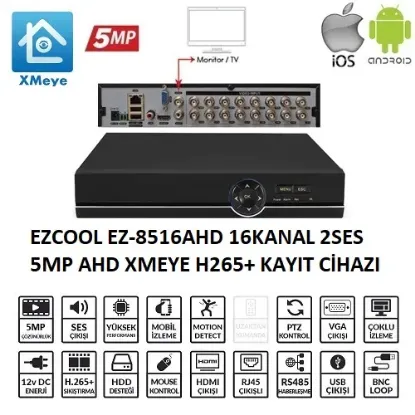 EZCOOL EZ-8516AHD 16 KANAL 5 MP 1HDD XMEYE KAYIT CİHAZI resmi