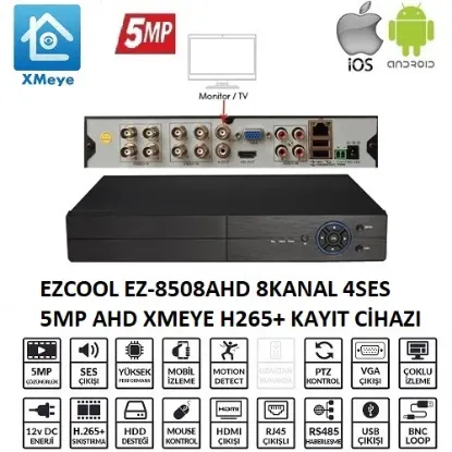 EZCOOL EZ-8508AHD 8 KANAL 5 MP 1HDD XMEYE KAYIT CİHAZI resmi