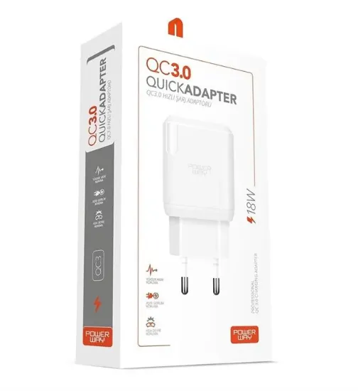 Powerway QC3 3 Amper 18W Tüm Telefonlarla Uyumlu USB Hızlı Şarj Adaptörü resmi