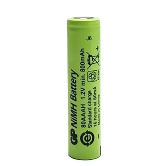 GP 1.2 Volt 800 mAh Düz Kafa Şarjlı AAA İnce Kalem Pil 80AAH resmi