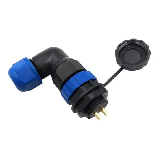 SD20 Su Geçirmez 2 Pin 20 Mm Yuvarlak Konnektör 90° Dirsek resmi