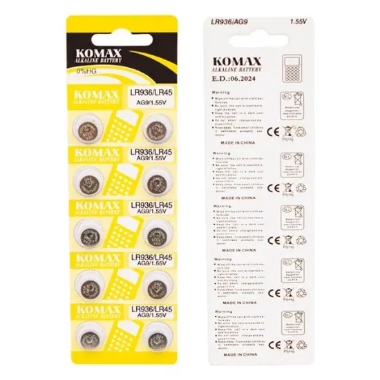 Komax AG-9 Alkalin LR936/394A Düğme Pil 10'lu Paket resmi