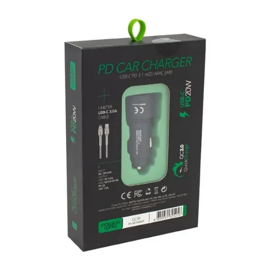 Powerway CC35 Yeni Nesil USB-C (iPhone To Type-C) Araç Şarj Seti (PD18W) resmi